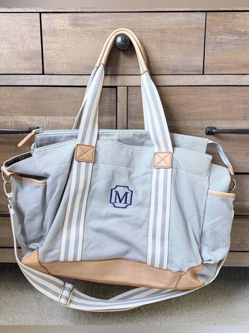 Pottery Barn Kids Light Gray Canvas Tote with Tan Trim
